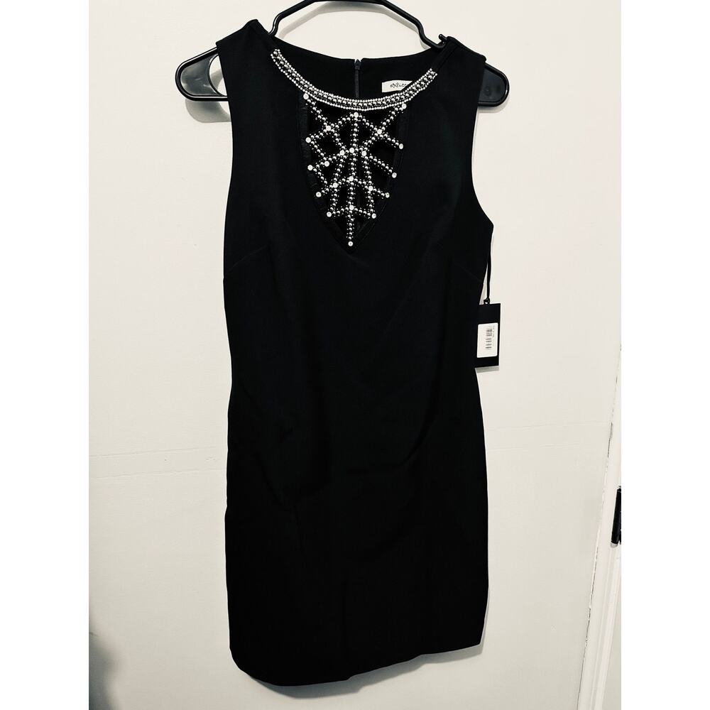 Explosion Black Beaded Cutout Sheath Dress
